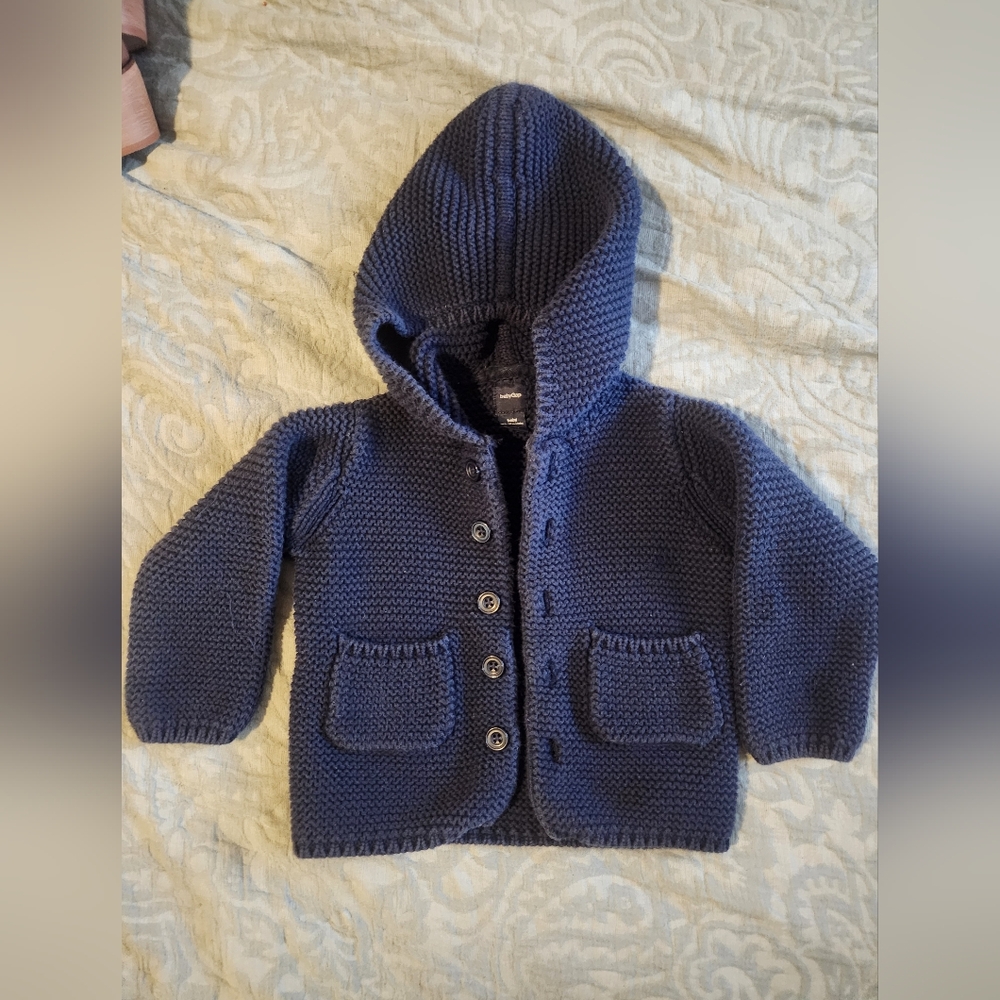 GAP Blue Knit Hooded Jacket with Ribbed Texture